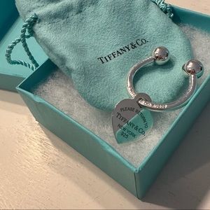 Return to Tiffany & Co. Blue Enamel writing Heart Charm Sterling Silver Key ring